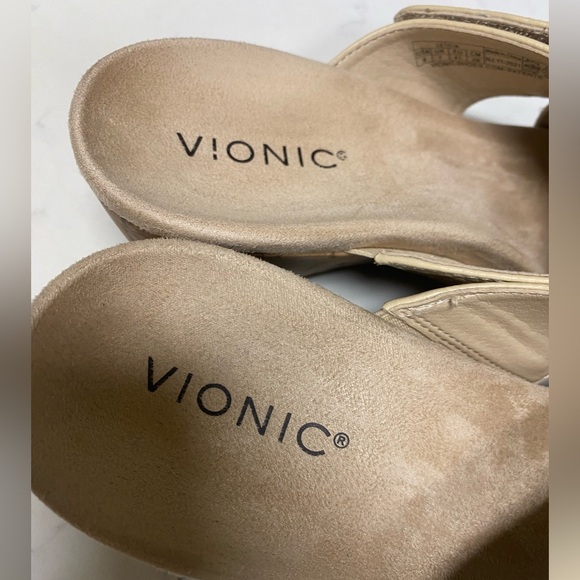 Vionic Beige Cross-Strap Wedges